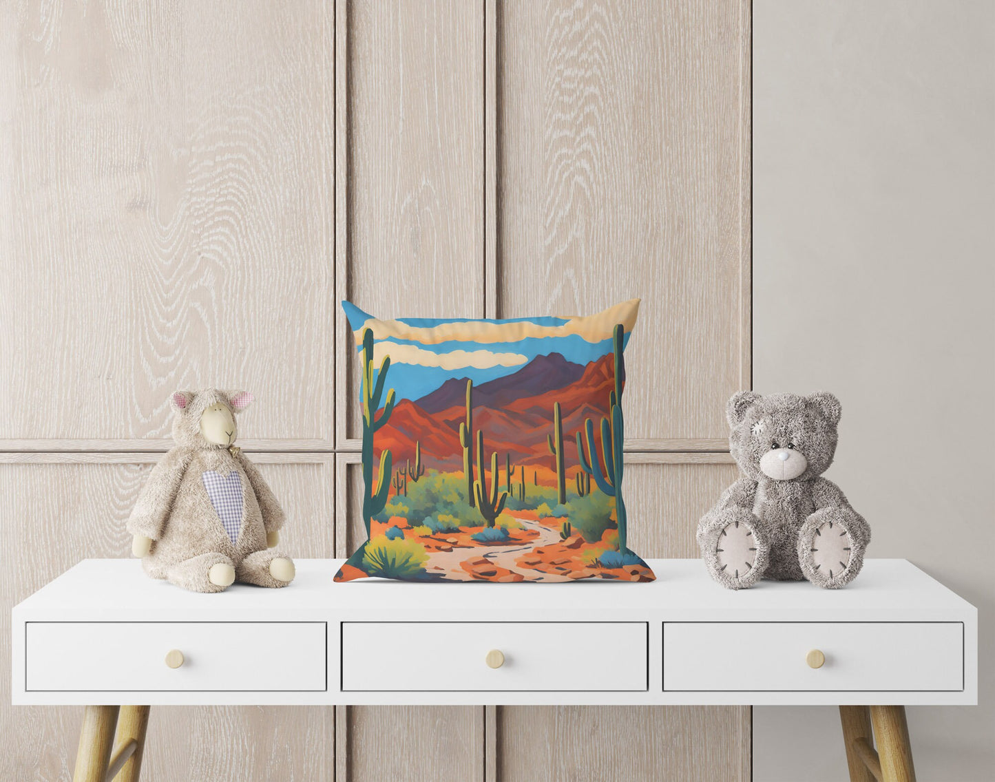 Bajada Loop Drive In Tucson Mountain District, Saguaro National Park Tapestry Pillows, Usa Travel Pillow, Designer Pillow, Colorful Pillow