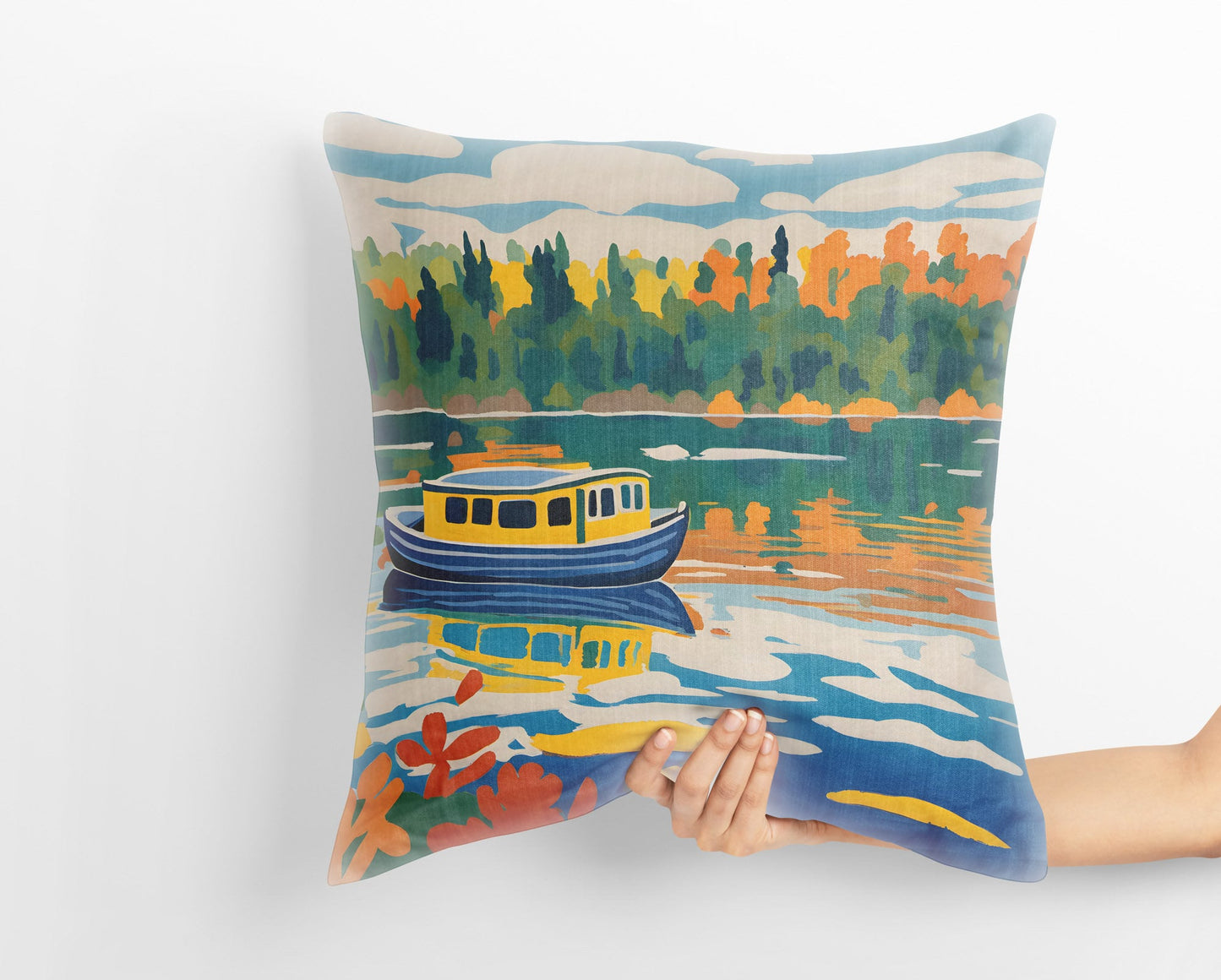 Boat Tours In Voyageurs National Park Throw Pillow, Usa Travel Pillow, Designer Pillow, Contemporary Pillow, Large Pillow Cases