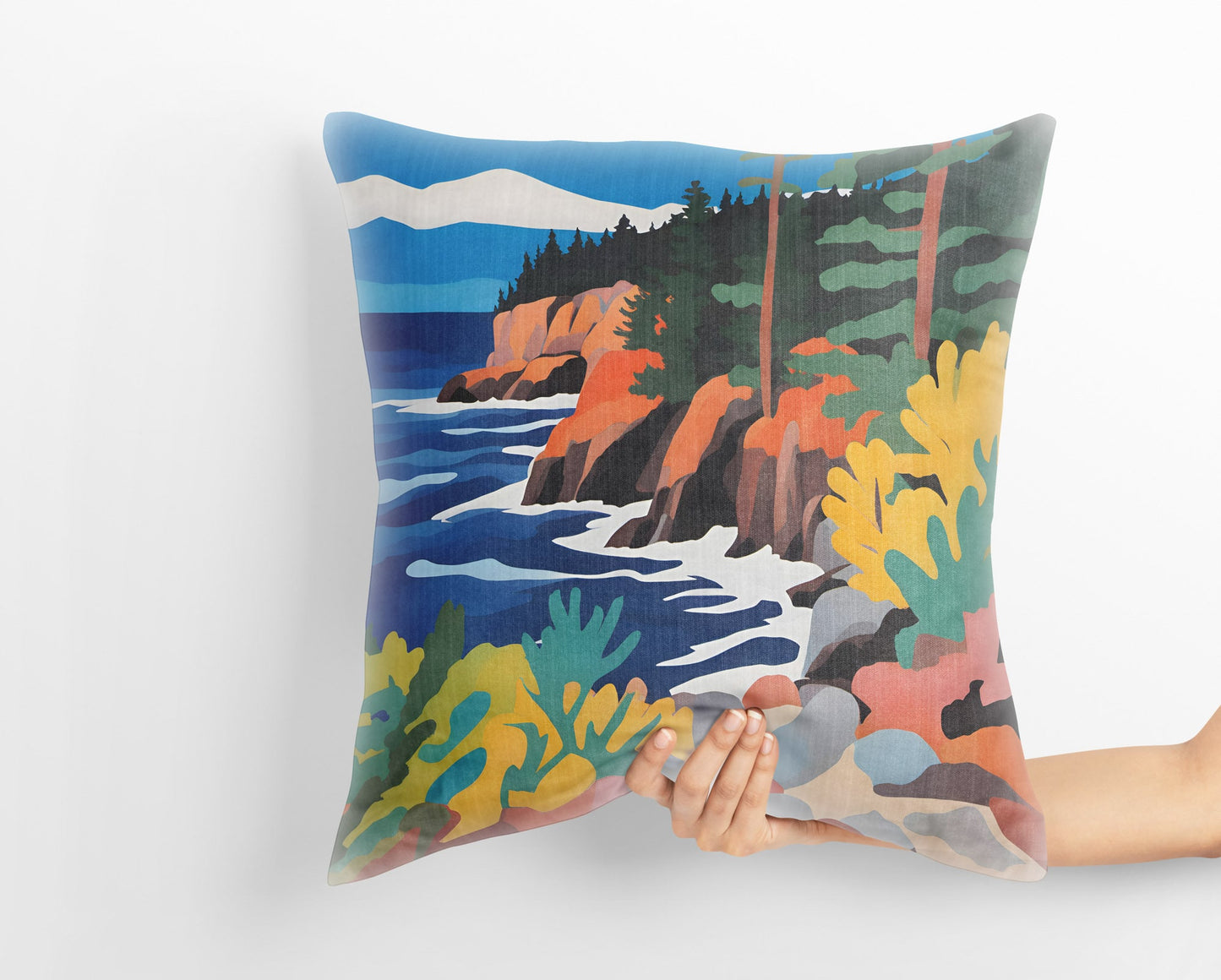 Acadia National Park Throw Pillow, Usa Travel Pillow, Art Pillow, Colorful Pillow Case, Watercolor Pillow Cases, Pillow Covers 20X20