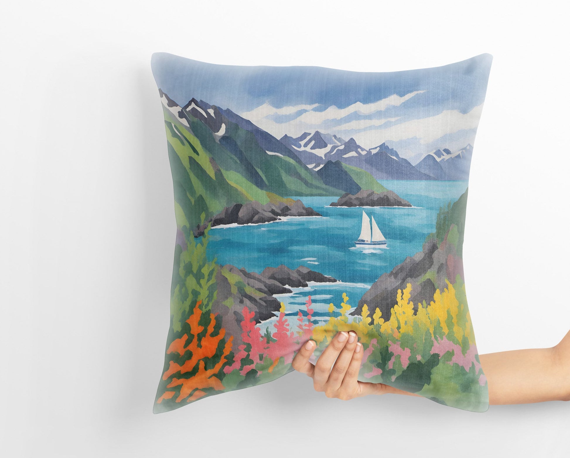 Coastal Scenery In Kenai Fjords National Park, Alaska Toss Pillow, Usa Travel Pillow, Artist Pillow, 18 X 18 Pillow, Pillow Cases For Kids