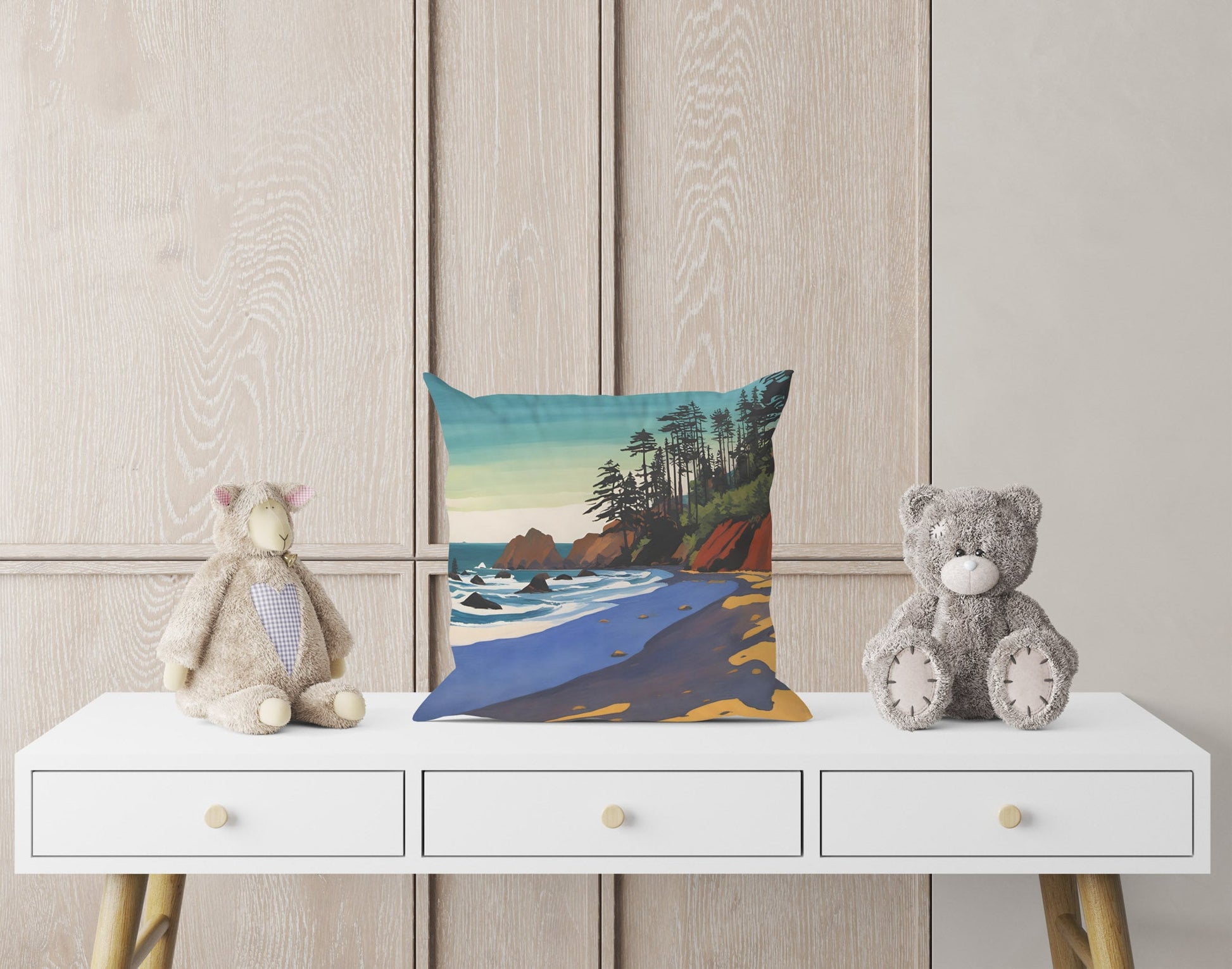 Crescent Beach In Redwood National And State Parks, California Decorative Pillow, Usa Travel Pillow, 24X24 Pillow Case, Playroom Decor