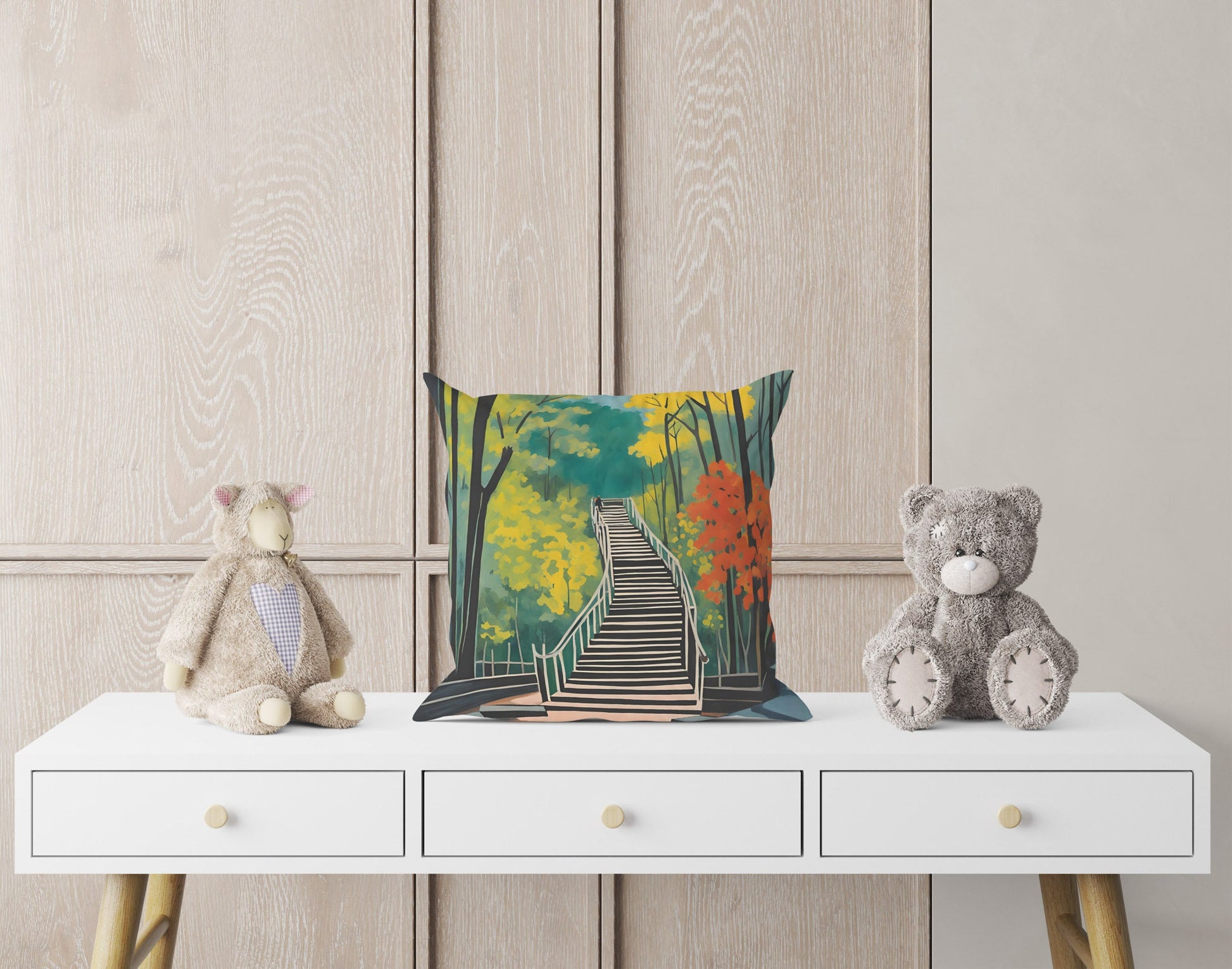 The Stairs At The Entrance Of Mammoth Cave National Park Throw Pillow, Usa Travel Pillow, Colorful Pillow Case, Contemporary Pillow