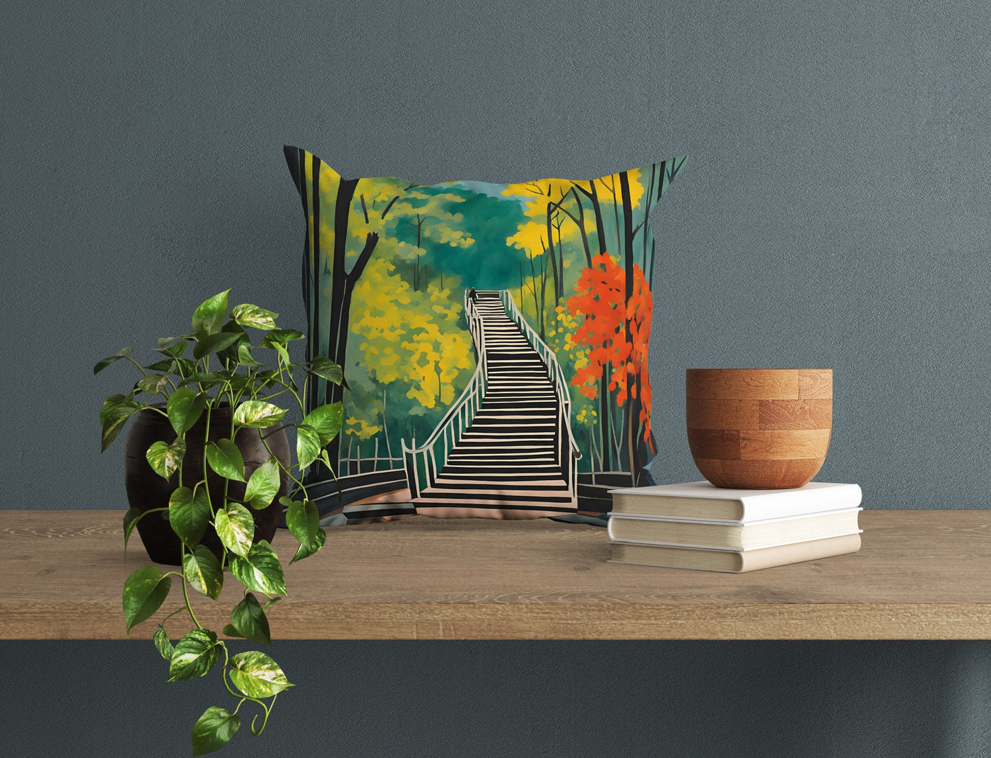 The Stairs At The Entrance Of Mammoth Cave National Park Throw Pillow, Usa Travel Pillow, Colorful Pillow Case, Contemporary Pillow