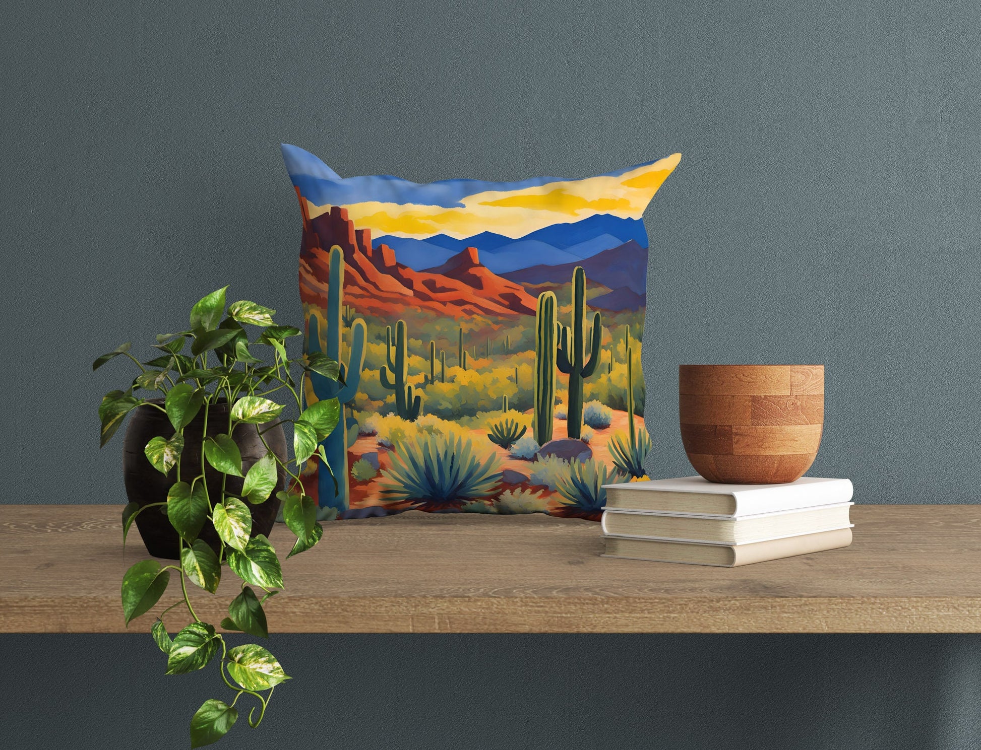 Valley View Overlook In Tucson Mountain District, Saguaro National Park Toss Pillow, Usa Travel Pillow, Art Pillow, Contemporary Pillow