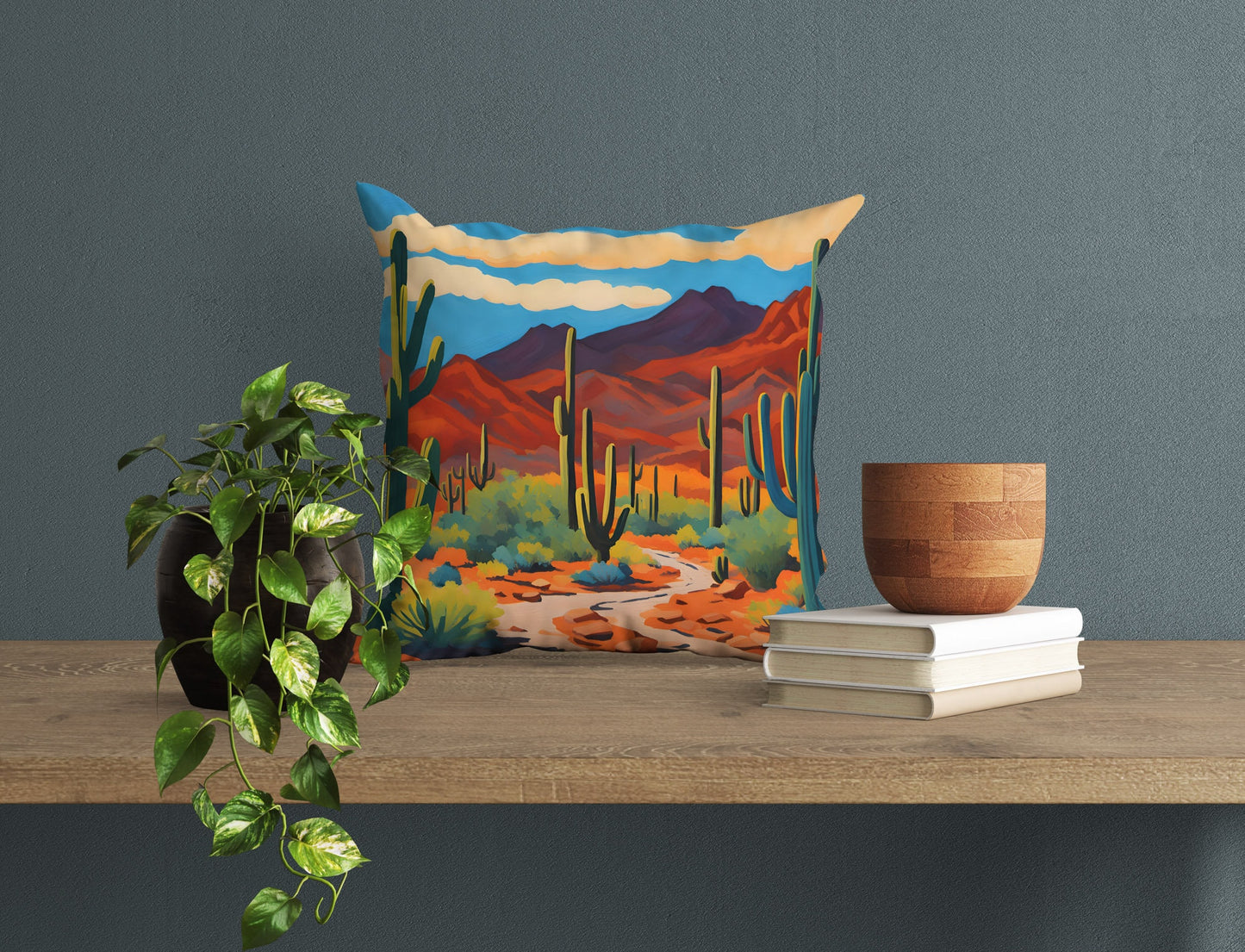 Bajada Loop Drive In Tucson Mountain District, Saguaro National Park Tapestry Pillows, Usa Travel Pillow, Designer Pillow, Colorful Pillow