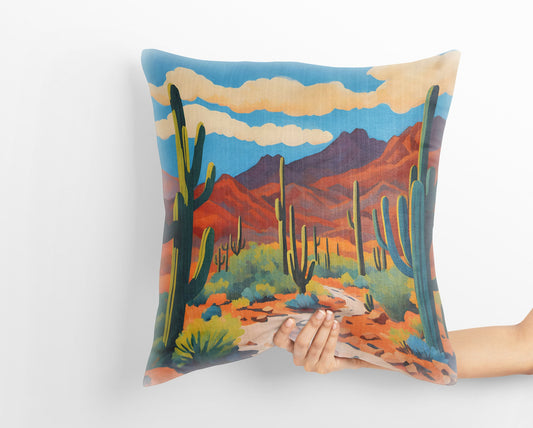 Bajada Loop Drive In Tucson Mountain District, Saguaro National Park Tapestry Pillows, Usa Travel Pillow, Designer Pillow, Colorful Pillow