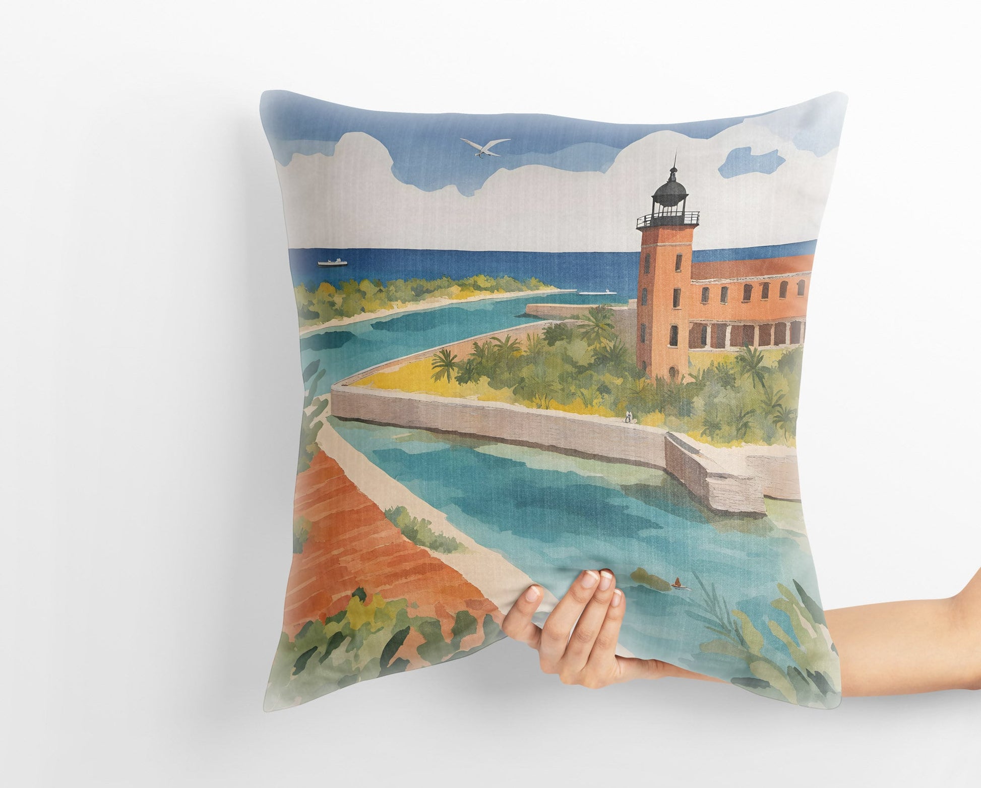 Drytortugas National Park Throw Pillow Cover, Usa Travel Pillow, Colorful Pillow Case, Watercolor Pillow Cases, Large Pillow Cases