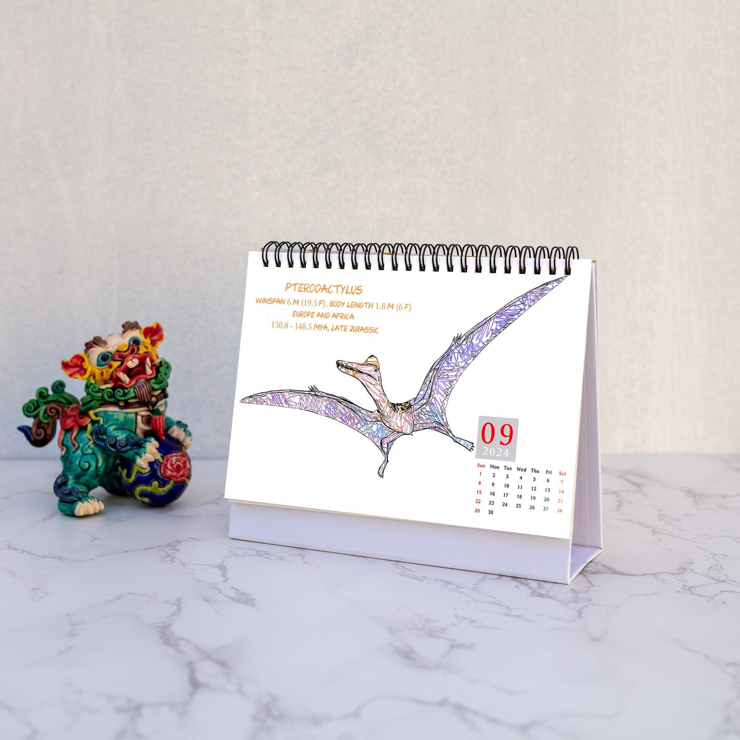 2024 Dinosaur Original Illustration Calendar - Minimalist Style, A5 Size Pages, Backed with Scheduling Grid