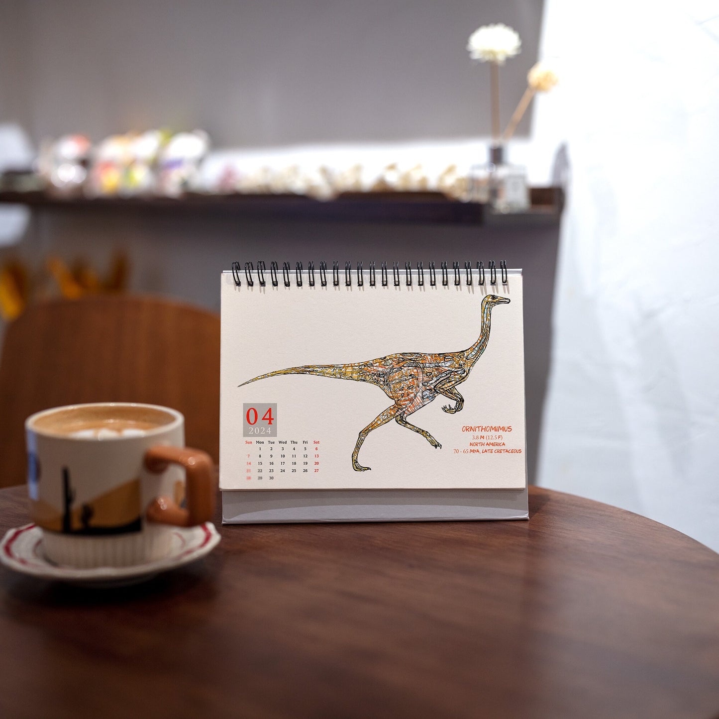 2024 Dinosaur Original Illustration Calendar - Minimalist Style, A5 Size Pages, Backed with Scheduling Grid
