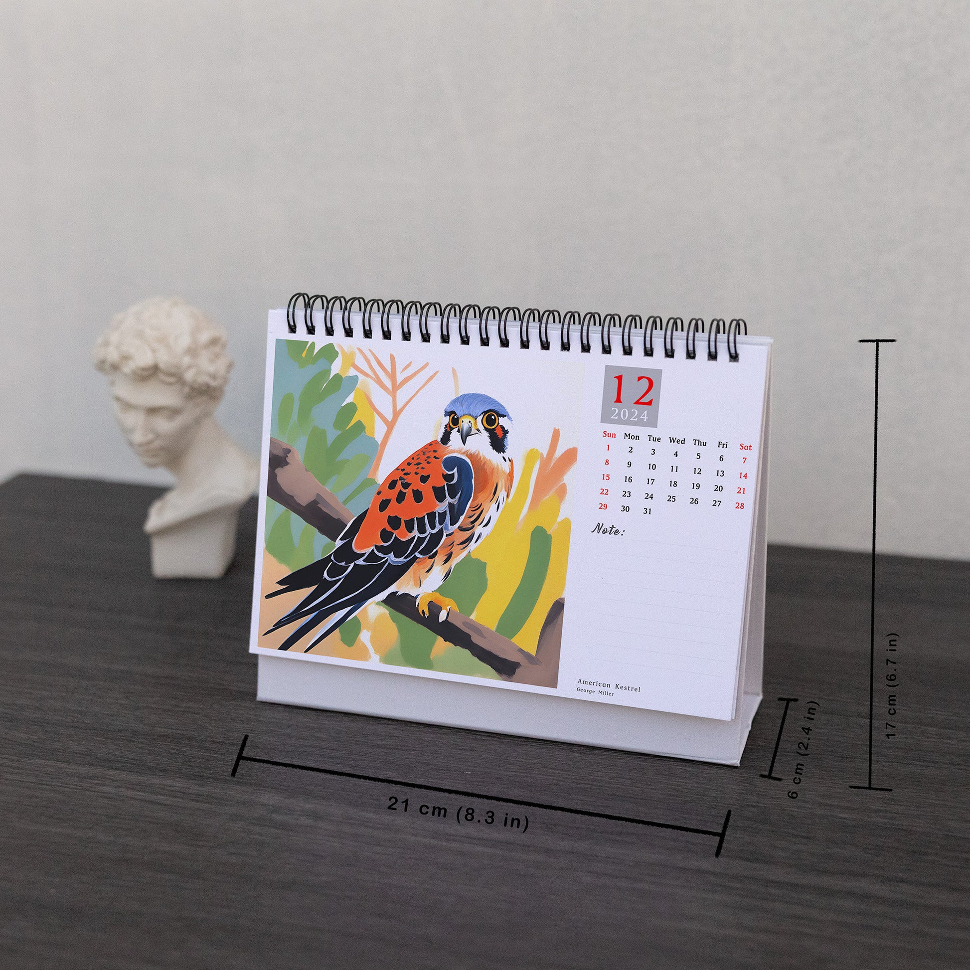 2024 North American Birds Calendar - Original Illustrated Planner, A5 Size Pages, Backed with Scheduling Grid