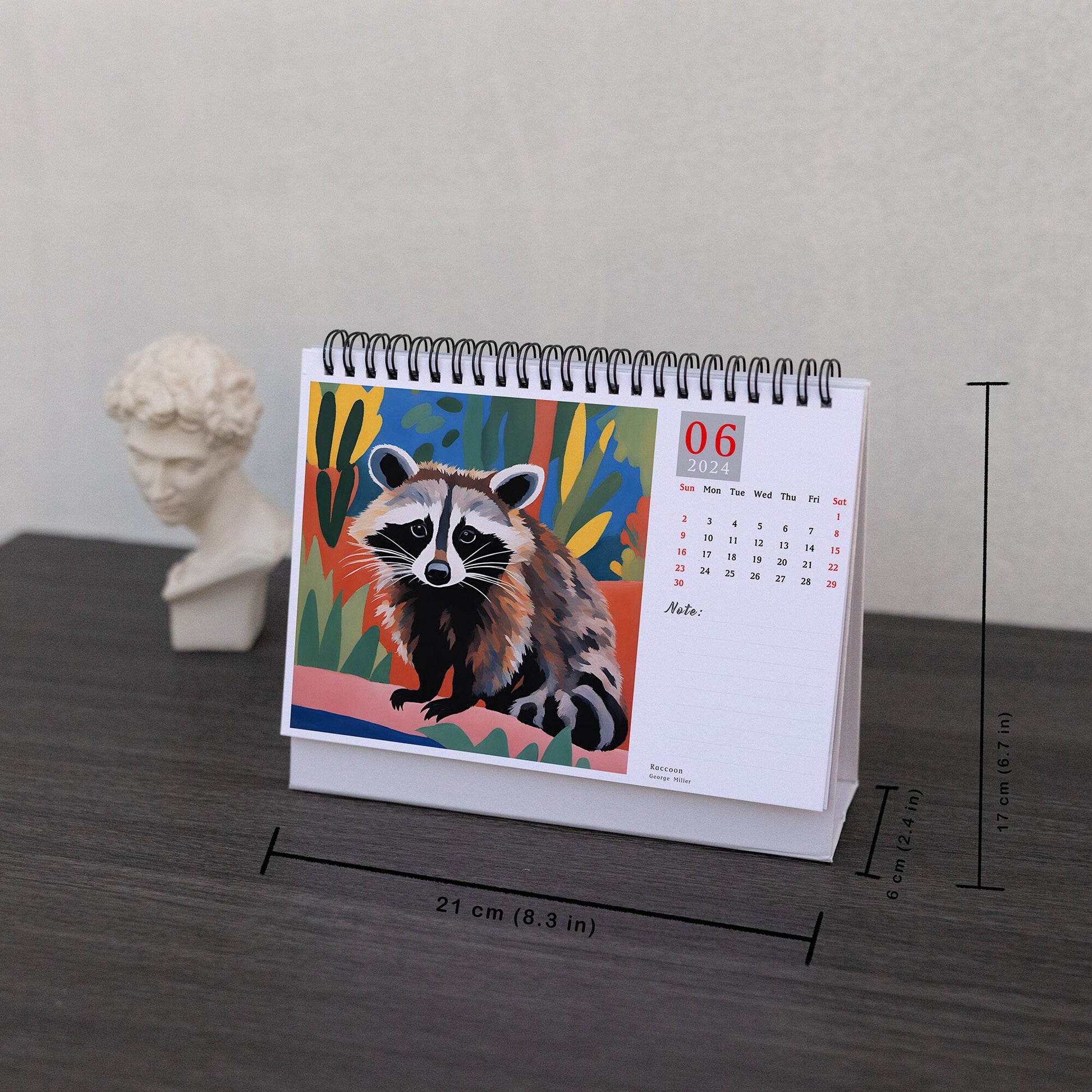 2024 North American Wildlife Desk Calendar - Original Illustrated Planner, A5 Size Pages, Backed with Scheduling Grid