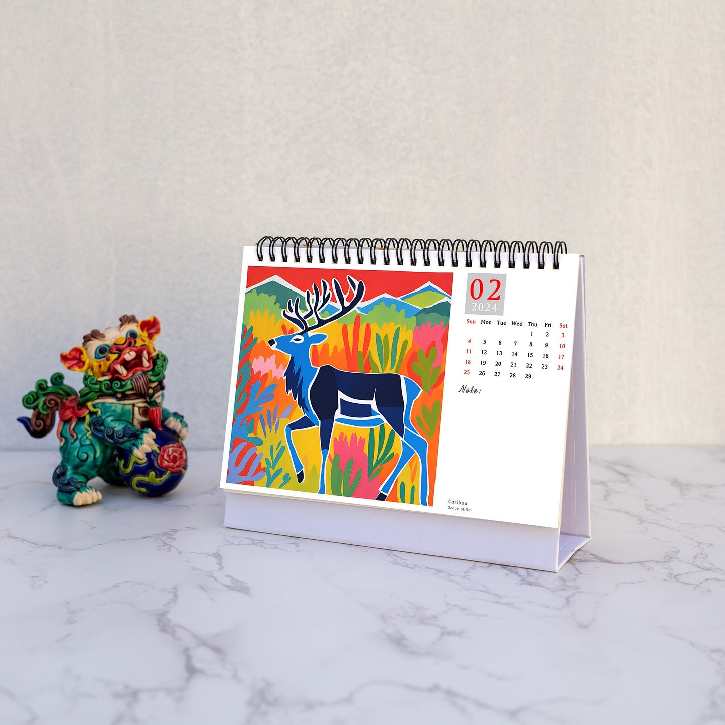 2024 North American Wildlife Desk Calendar - Original Illustrated Planner, A5 Size Pages, Backed with Scheduling Grid